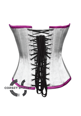 White & Purple Satin Gothic Burlesque Waist Training Bustier Overbust Corset Costume